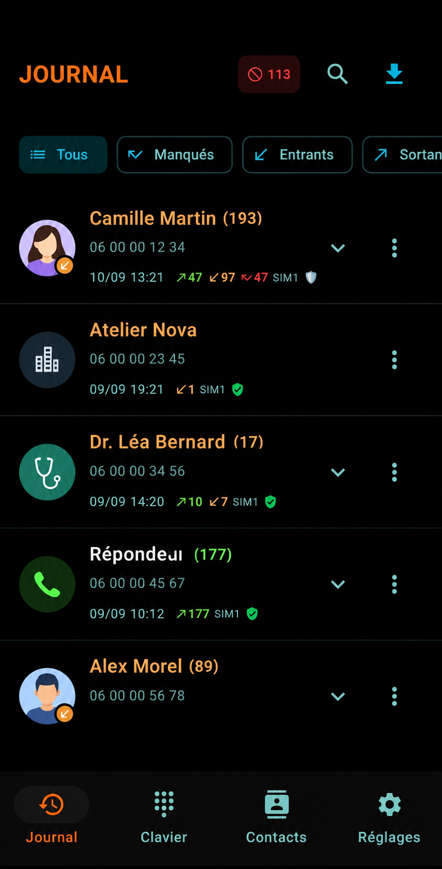 Journal des appels PhoneZen